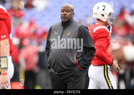 Baltimore MD, USA. 24th Oct, 2015. Maryland Terrapins interim head coach Mike Locksley looks on during pre-game of the NCAA Football game between the Maryland Terrapins and the Penn State Nittany Lions at M&T Bank Stadium in Baltimore MD. Kenya Allen/CSM/Alamy Live News Stock Photo
