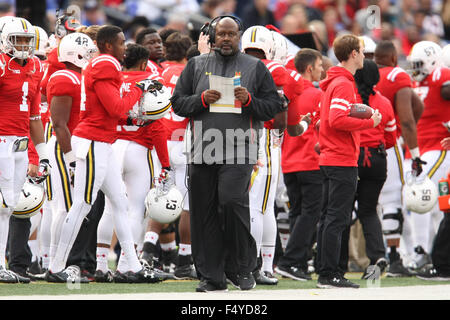 Baltimore MD, USA. 24th Oct, 2015. Maryland Terrapins interim head coach Mike Locksley looks on from the sideline during the first half of the NCAA Football game between the Maryland Terrapins and the Penn State Nittany Lions at M&T Bank Stadium in Baltimore MD. Kenya Allen/CSM/Alamy Live News Stock Photo