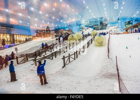 DUBAI, UAE - APRIL 6: Ski on April 6, 2013 in Dubai. Ski Dubai--is an indoor ski resort with 22,500 square meters of indoor ski Stock Photo