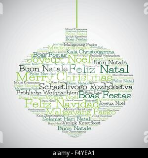 Christmas bauble made from 'Merry Christmas' in different languages in vector format. Stock Vector