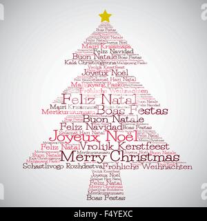 Christmas tree made from 'Merry Christmas' in different languages in vector format. Stock Vector