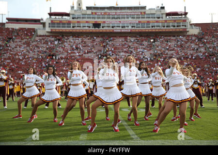 Los Angeles, CA, USA. 24th Oct, 2015. October 24, 2015: USC Song Girls perform before the game between the Utah Utes and the USC Trojans, The Coliseum in Los Angeles, CA. Photographer: Peter Joneleit/ Zuma Wire Service Credit:  Peter Joneleit/ZUMA Wire/Alamy Live News Stock Photo
