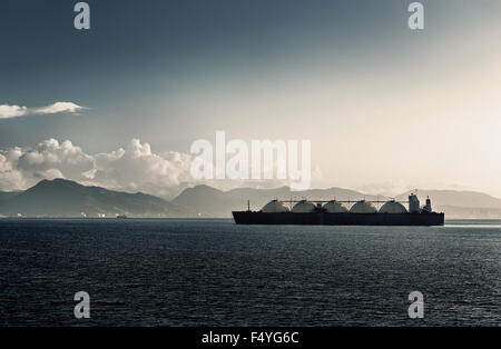 LIQUEFIED NATURAL GAS LNG CARRIER SHIP WITH FIVE TANKS TRINIDAD AND TOBAGO Stock Photo