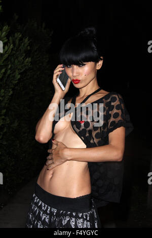 Bai Ling wears a see-thru top showing red hearts over her nipples Stock