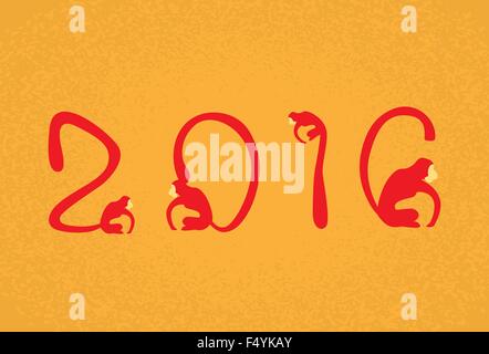 New Year Monkey Number Sign Asian Horoscope Stock Vector