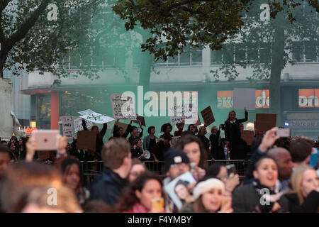 London, UK, 7th Oct 2015: Protestors at the Suffragette film premiere and gala opening night, 59th BFI London Film Festival in L Stock Photo