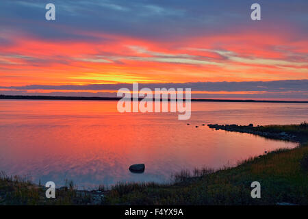 Sunrise over the Mackenzie River, Fort Providence, Northwest Territories, Canada Stock Photo