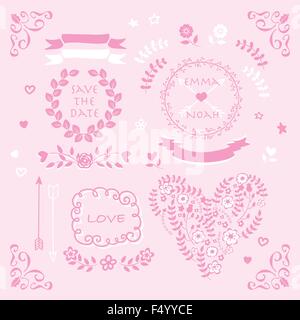 Pink vector wedding design element symbol set Stock Vector