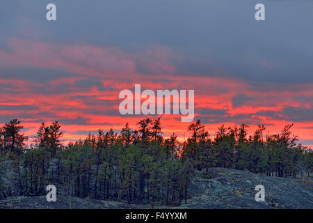 Sunset skies over Long Lake, Yellowknife, Northwest Territories, Canada Stock Photo
