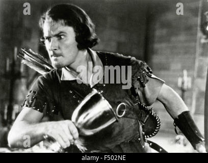 The American actor Errol Flynn in a scene from the film 'The Adventures of Robin Hood', USA Stock Photo