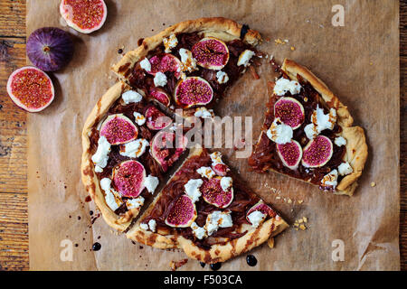 Figs, caramelized onions and goat cheese tart Stock Photo