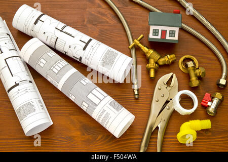 House and building plans or blueprint Stock Photo