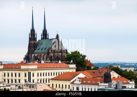 travel to Brno city - Brno skyline with Cathedral of St Peter and Paul, Czech Stock Photo