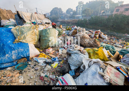 Garbage gets dumped at Bhagmati River in the middle of the city Stock Photo