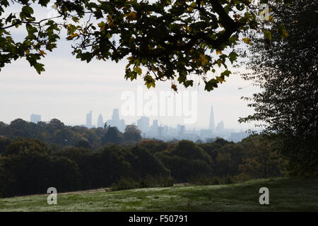 London, UK. 25th Oct 2015. London skyline from Kenwood. Londoners enjoy a lovely autumn day on Hampstead Heath. Credit:  OnTheRoad/Alamy Live News Stock Photo