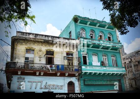 The old El Megano cinema building set in a colonial facade in Old Havana Cuba Stock Photo