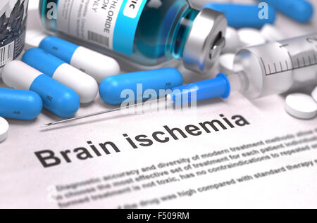 Brain Ischemia Diagnosis. Medical Concept. Composition of Medicame. Stock Photo