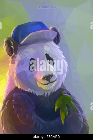 Cool panda rapper in polygonal style Stock Vector