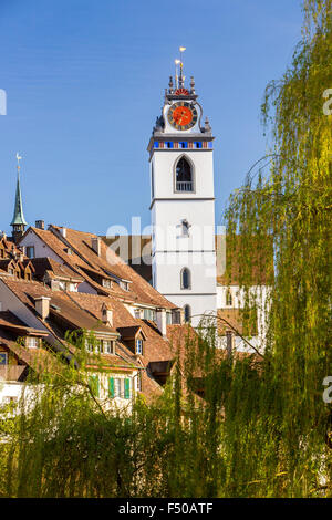 Town Church Tower, Aarau, Canton Aargau, Switzerland. Stock Photo