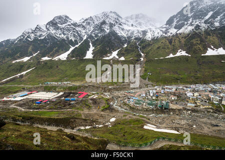 The small town around Kedarnath Temple got totally destroyed by the 2013 flood, pilgrims now have to stay in tents Stock Photo