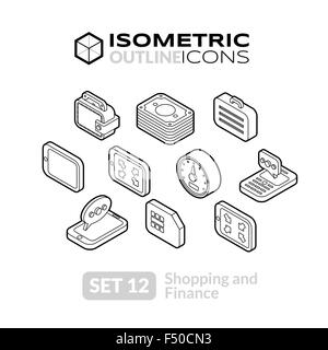 Isometric outline icons set 12 Stock Vector