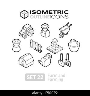 Isometric outline icons set 22 Stock Vector