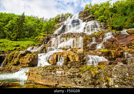 Waterfall Tvindefossen,  Norway. Stock Photo