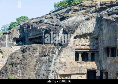 Detail of the cave 08, a Buddhist Cave, in the UNESCO World Heritage site Ellora. All the temples are carved out of solid rock a Stock Photo