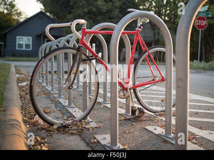 A stylish, single-speed road bike in east Austin, Texas Stock Photo