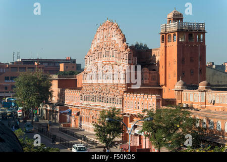 The Hawa Mahal, Palace Of The Winds, is one of the major tourist attractions of the old walled Pink City Stock Photo