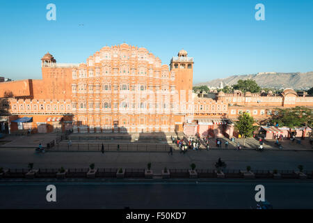 The Hawa Mahal, Palace Of The Winds, is one of the major tourist attractions of the old walled Pink City Stock Photo