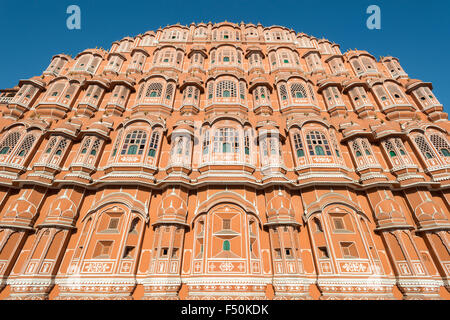 Detail of the Hawa Mahal, Palace Of The Winds, one of the major tourist attractions of the old walled Pink City Stock Photo