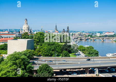 The church Church of our Lady with the new Jewish Synagogue in front of it Stock Photo