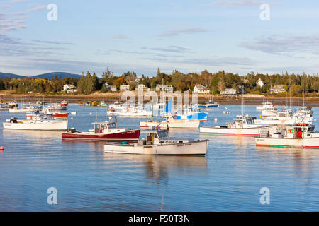 Lobster boats moored in Bass Harbor in Tremont, Maine. Stock Photo