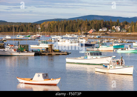 Lobster boats moored in Bass Harbor in Tremont, Maine. Stock Photo