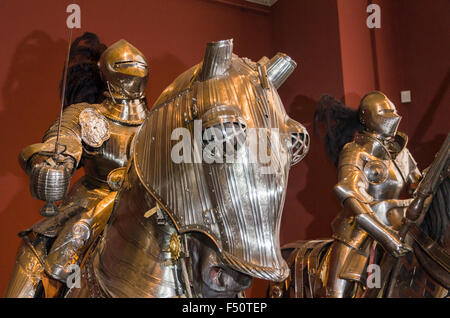 Suit of armor of a horse in the exhibition Saxon Armoury inside Kennel Stock Photo