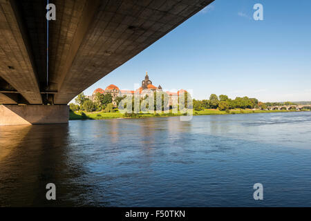 The saxonian state chancellery, seen across the river Elbe from below Carola Bridge Stock Photo