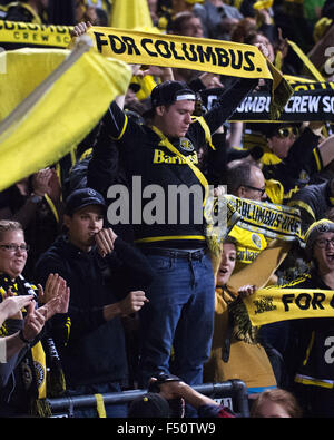 Columbus, Ohio, USA. 25th Oct, 2015. A Columbus Crew fan celebrate the 5-0 win over DC United in Columbus, Ohio. Credit:  Brent Clark/Alamy Live News Stock Photo