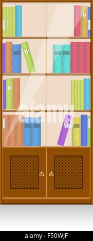 Collection of books in a wooden bookshelf Stock Vector