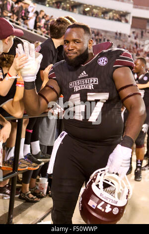 Starkville, MS, USA. 24th Oct, 2015. Mississippi State Bulldogs defensive lineman A.J. Jefferson (47) after the NCAA Football game between the Mississippi State Bulldogs and the Kentucky Wildcats at Davis Wade Stadium in Starkville, MS. Chuck Lick/CSM/Alamy Live News Stock Photo