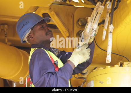 FQM mining engineer. Copper mining operations in Zambia, Africa. Stock Photo