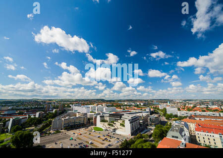 Aerial view from the City Hall tower on the shopping area Prager street Stock Photo