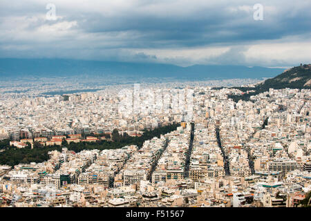 A beautiful view of the city of Athens as seen from the top of Monte Licabetto. Stock Photo
