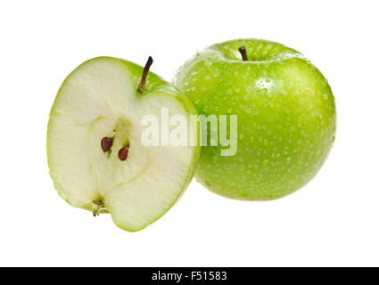 Green apple whole and half isolated on white background Stock Photo