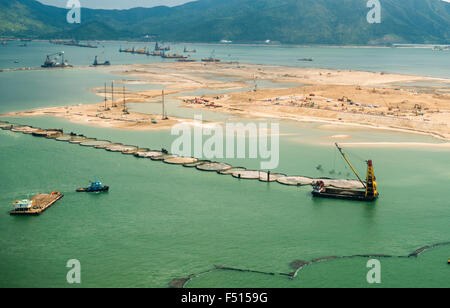 Aerial view of the new Hong Kong–Zhuhai–Macau Bridge construction site. Stock Photo