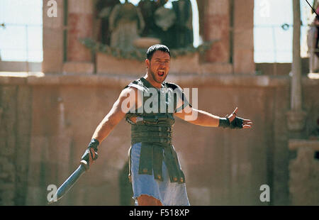 Gladiator is a 2000 epic historical drama film directed by Ridley Scott, starring Russell Crowe.  This photograph is for editorial use only and is the copyright of the film company and/or the photographer assigned by the film or production company and can only be reproduced by publications in conjunction with the promotion of the above Film. A Mandatory Credit to the film company is required. The Photographer should also be credited when known. Stock Photo