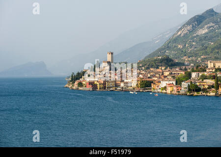 The old town is located at the shore of Lake Garda, seen across the Waters Stock Photo