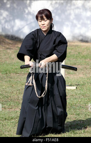 Japanese martial arts with katana sword Stock Photo