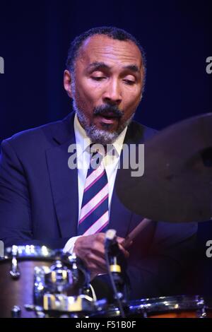 Prerov, Czech Republic. 23rd Oct, 2015. American Ron Carter´s Foursight jazz quartet performs during the Czechoslovak Jazz Festival in Prerov, Czech Republic, October 23, 2015. Pictured drummer Payton Crossley. © Ludek Perina/CTK Photo/Alamy Live News Stock Photo