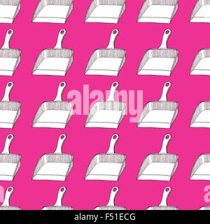 Sketch dust pan in vintage style, vector seamless pattern Stock Vector